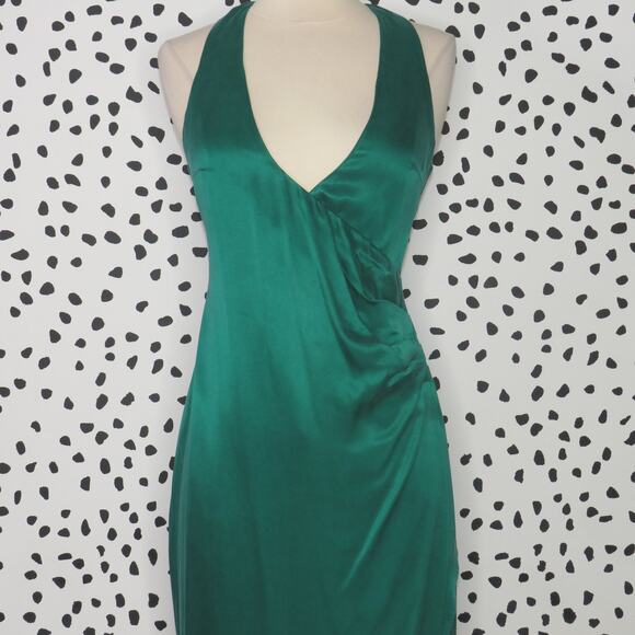 NBD Kelly Green Satin Beverly Blvd Deep V-Neck Evening Dress - Picture 6 of 12